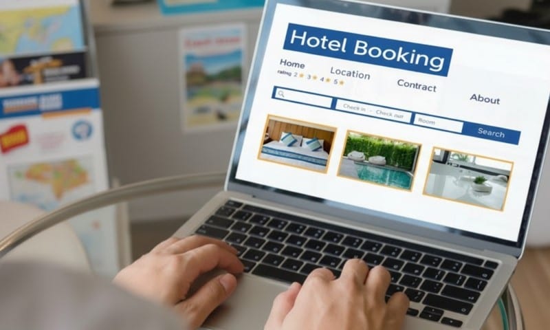 User browsing hotel booking website on a laptop